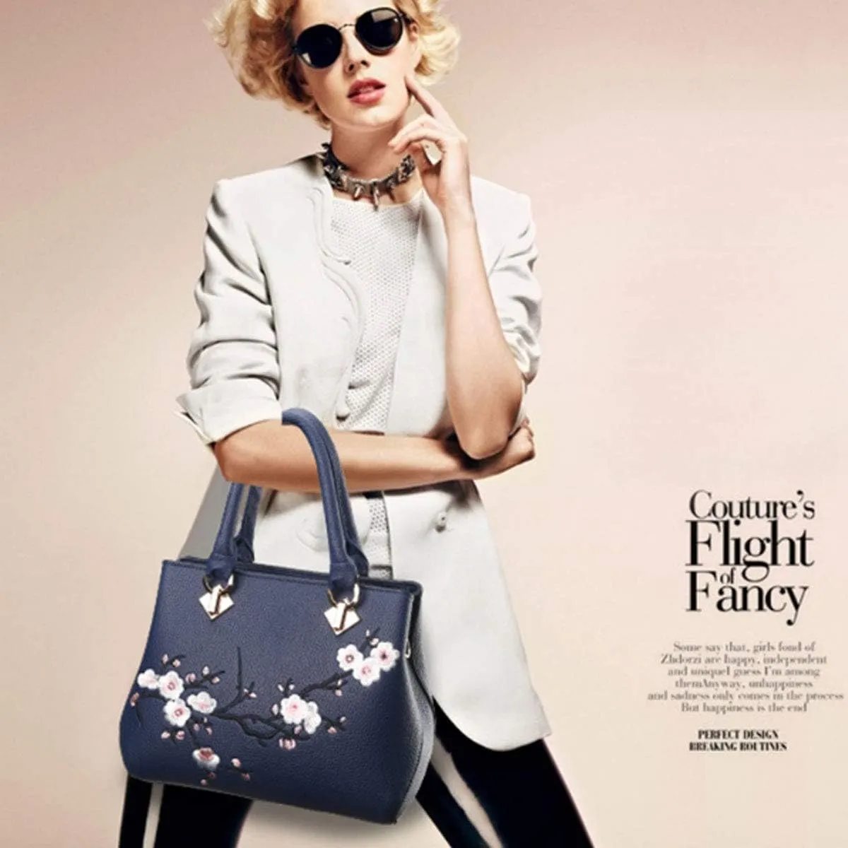 Embroidery Women Top Handle Satchel Handbags Shoulder Bag Tote Purse Messenger Bags Crossbody Bag Pink