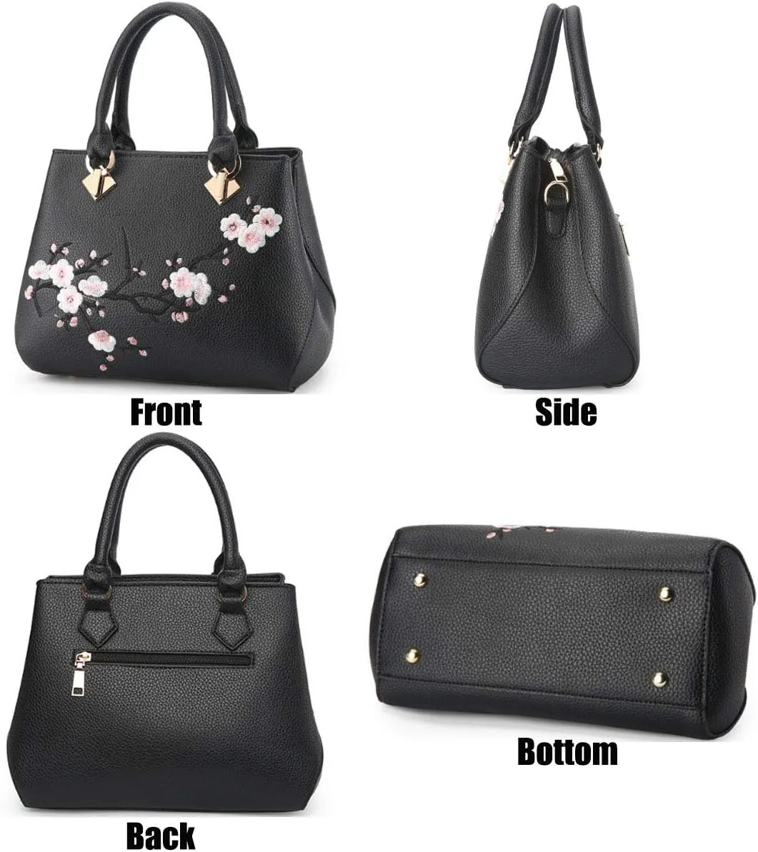Embroidery Women Top Handle Satchel Handbags Shoulder Bag Tote Purse Messenger Bags Crossbody Bag Pink