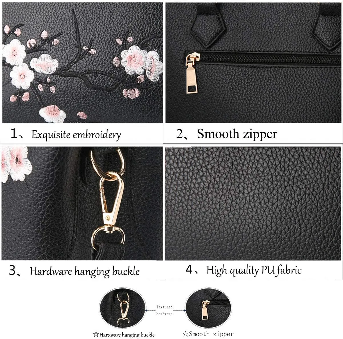 Embroidery Women Top Handle Satchel Handbags Shoulder Bag Tote Purse Messenger Bags Crossbody Bag Pink