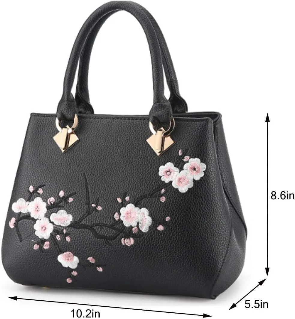 Embroidery Women Top Handle Satchel Handbags Shoulder Bag Tote Purse Messenger Bags Crossbody Bag Pink