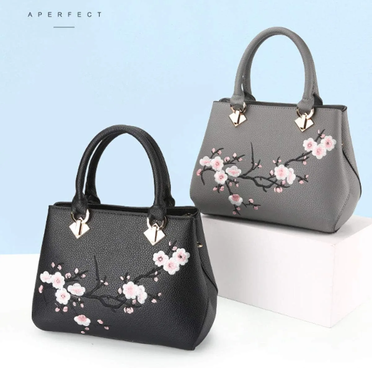Embroidery Women Top Handle Satchel Handbags Shoulder Bag Tote Purse Messenger Bags Crossbody Bag Pink