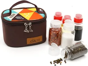 Empty Camping Spice Kit, Safe Plastic - PET, 3 Pcs 2.7 oz Liquid Spice Bottles and 3 Pcs 3.3 oz Mini Spice Jars with Travel Bag Complete Set, Suit for Oil, Soy Sauce Peppercorns, Sea Salt, #08
