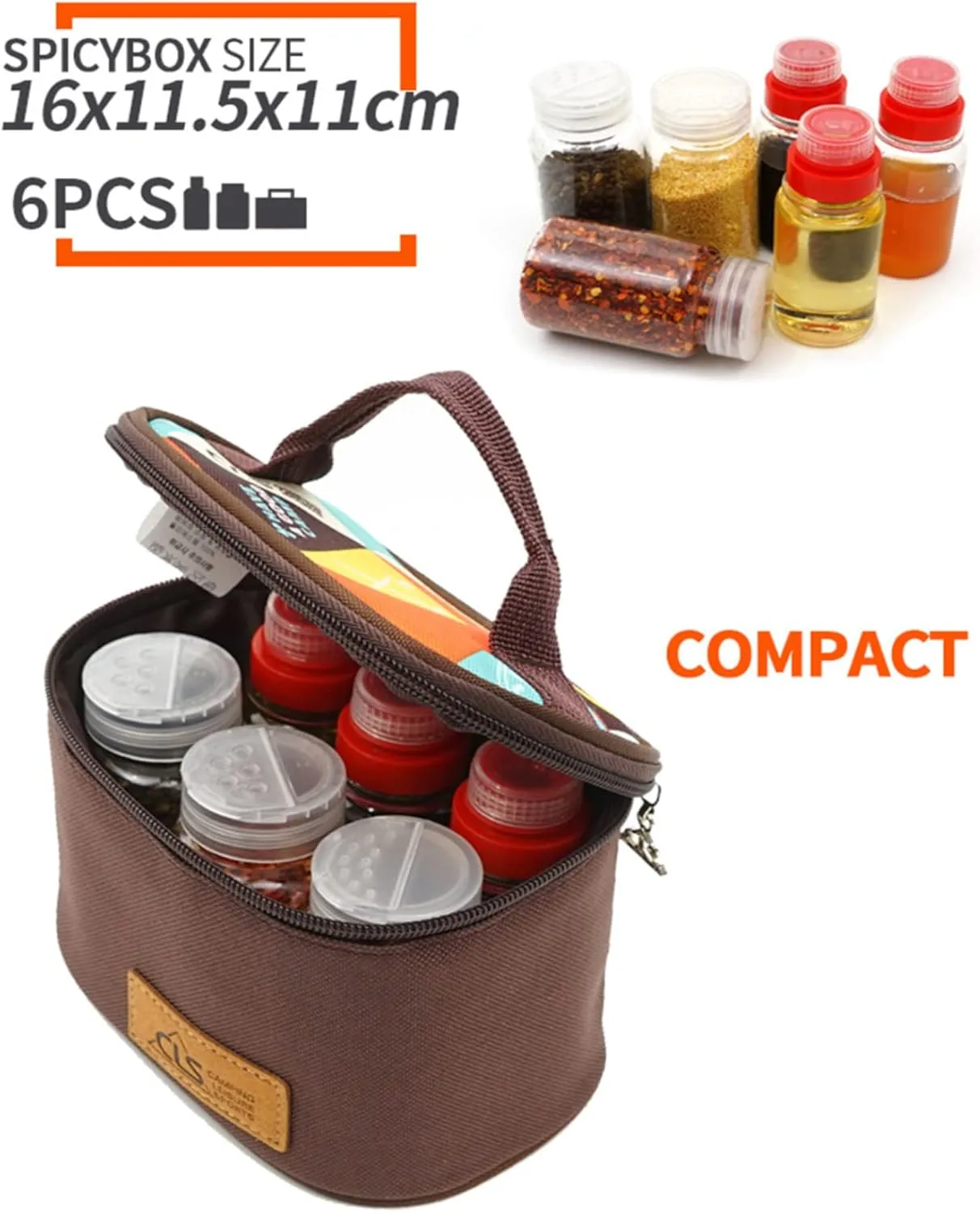 Empty Camping Spice Kit, Safe Plastic - PET, 3 Pcs 2.7 oz Liquid Spice Bottles and 3 Pcs 3.3 oz Mini Spice Jars with Travel Bag Complete Set, Suit for Oil, Soy Sauce Peppercorns, Sea Salt, #08