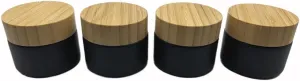 Empty Refillable Matt Black Glass Cosmetic Cream Jar 4 Pack 1.6 OZ/50g with Bamboo Lids,Skin Care Travel Frost Containers Pot for Clay Masks,Butter,Body Scrub,Lip Balm, Ointments, Lotion