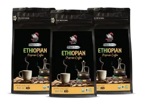 energy coffee bulk - ETHIOPIAN COFFEE ORGANIC WHOLE BEANS, arabica, medium roast, high acidity - coffee beans from africa, 3 Bags (36 oz)
