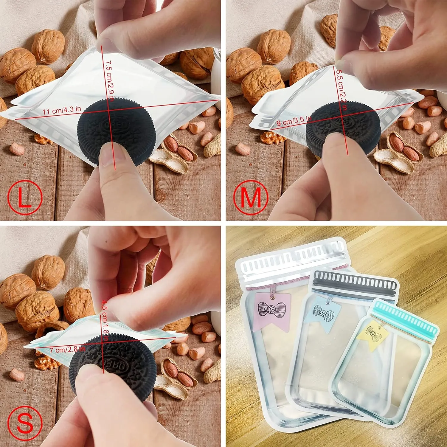 Enkrio 20 Pcs Mason Jar Zipper Bags Portable Food Saver Reusable Snack Sandwich Storage Bags for Kitchen Camping Picnic Travel