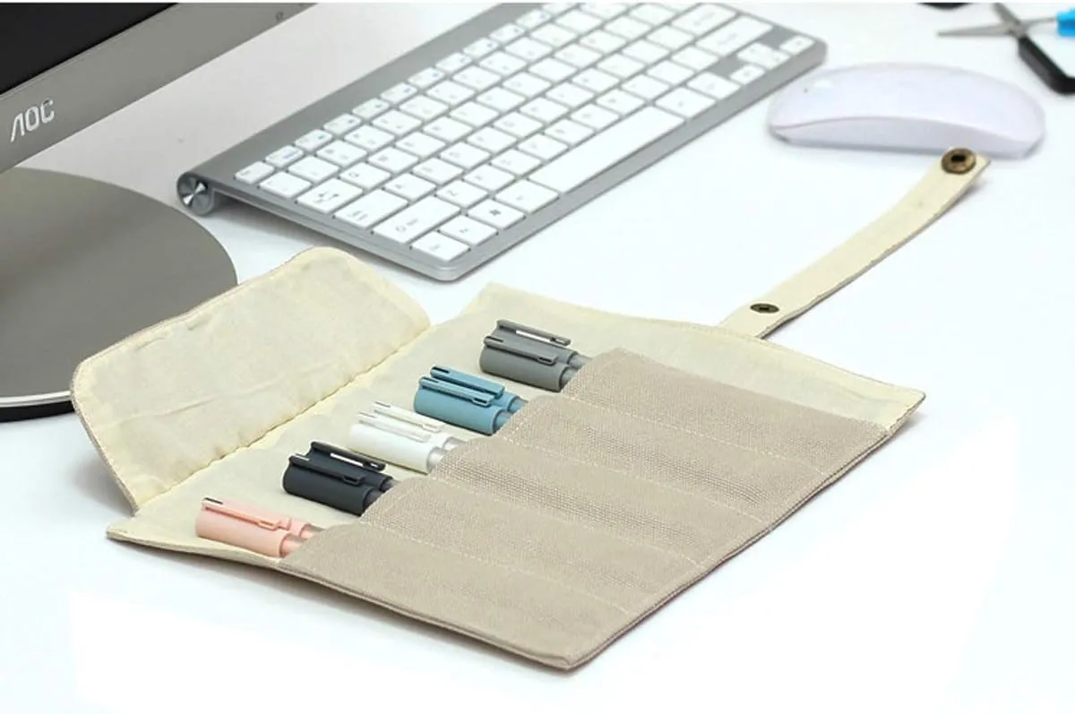 Enyuwlcm Canvas Stationery Handmade Pencil Roll Wrap Travel Pen Organizer Bag with Simple Pencil Case 2 Pack