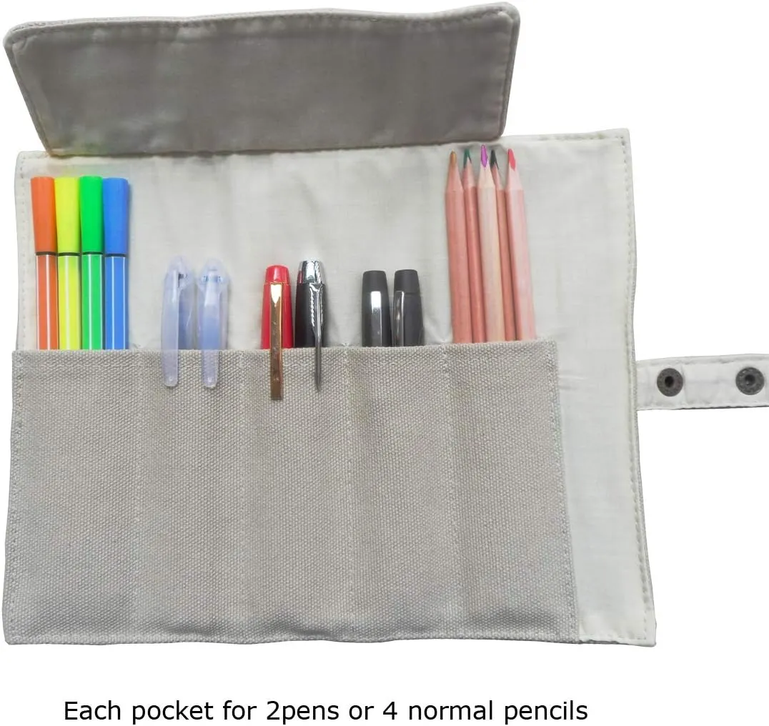 Enyuwlcm Canvas Stationery Handmade Pencil Roll Wrap Travel Pen Organizer Bag with Simple Pencil Case 2 Pack