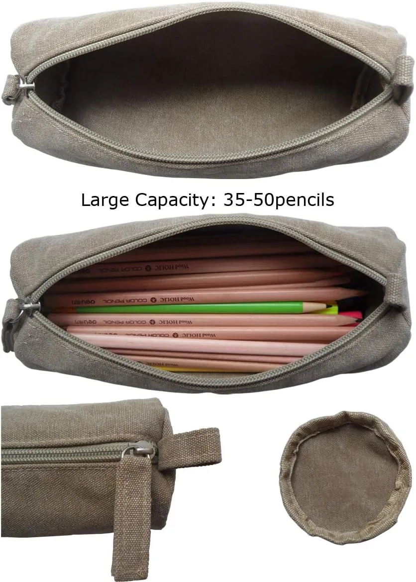 Enyuwlcm Canvas Stationery Handmade Pencil Roll Wrap Travel Pen Organizer Bag with Simple Pencil Case 2 Pack
