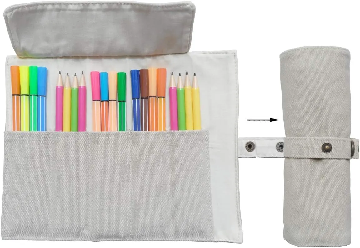 Enyuwlcm Canvas Stationery Handmade Pencil Roll Wrap Travel Pen Organizer Bag with Simple Pencil Case 2 Pack