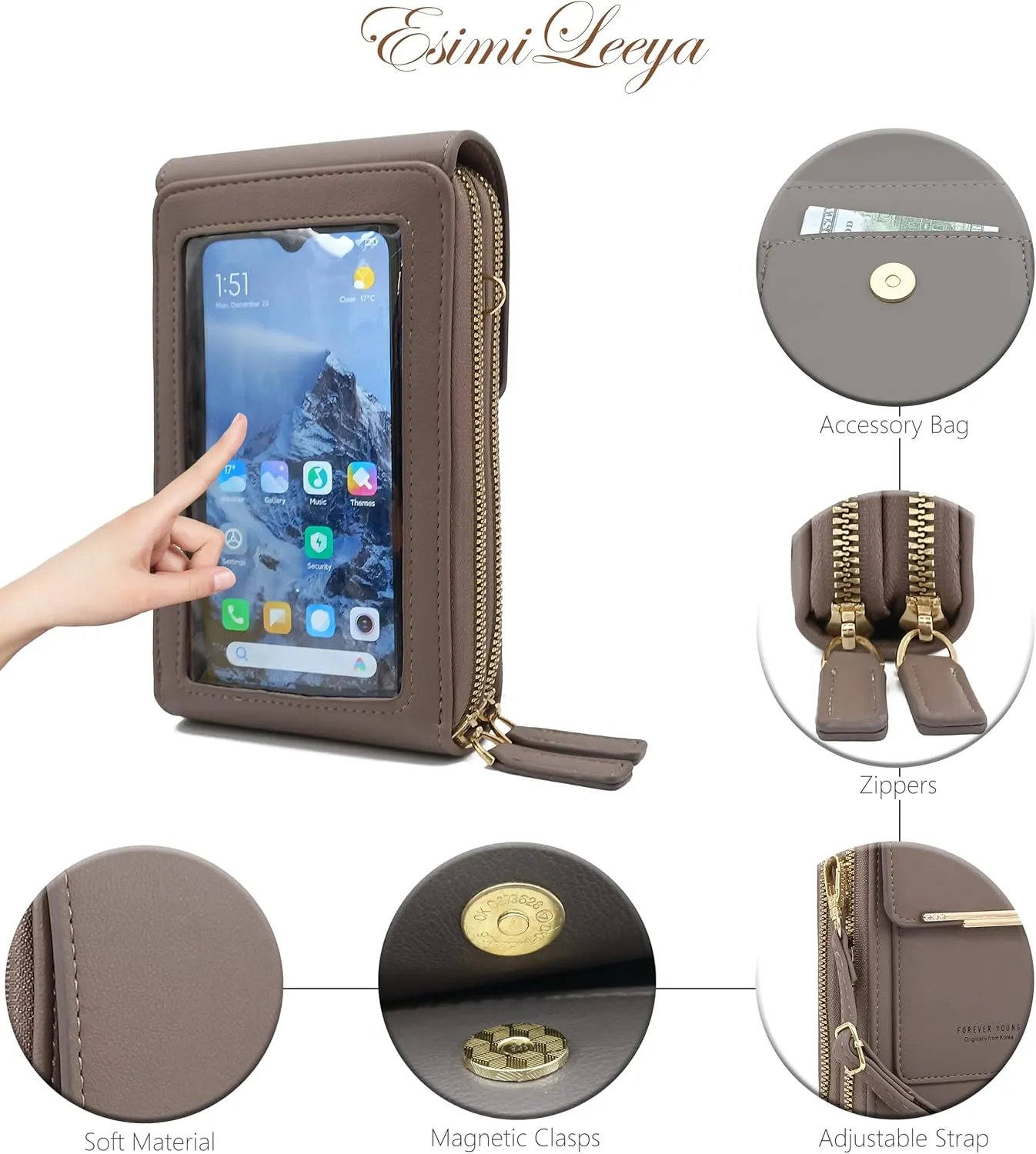 Esimileeya Small Compact Cell Phone Crossbody Bags for Women Trendy Purses Touchscreen Shoulder Bag with Credit Card Slots