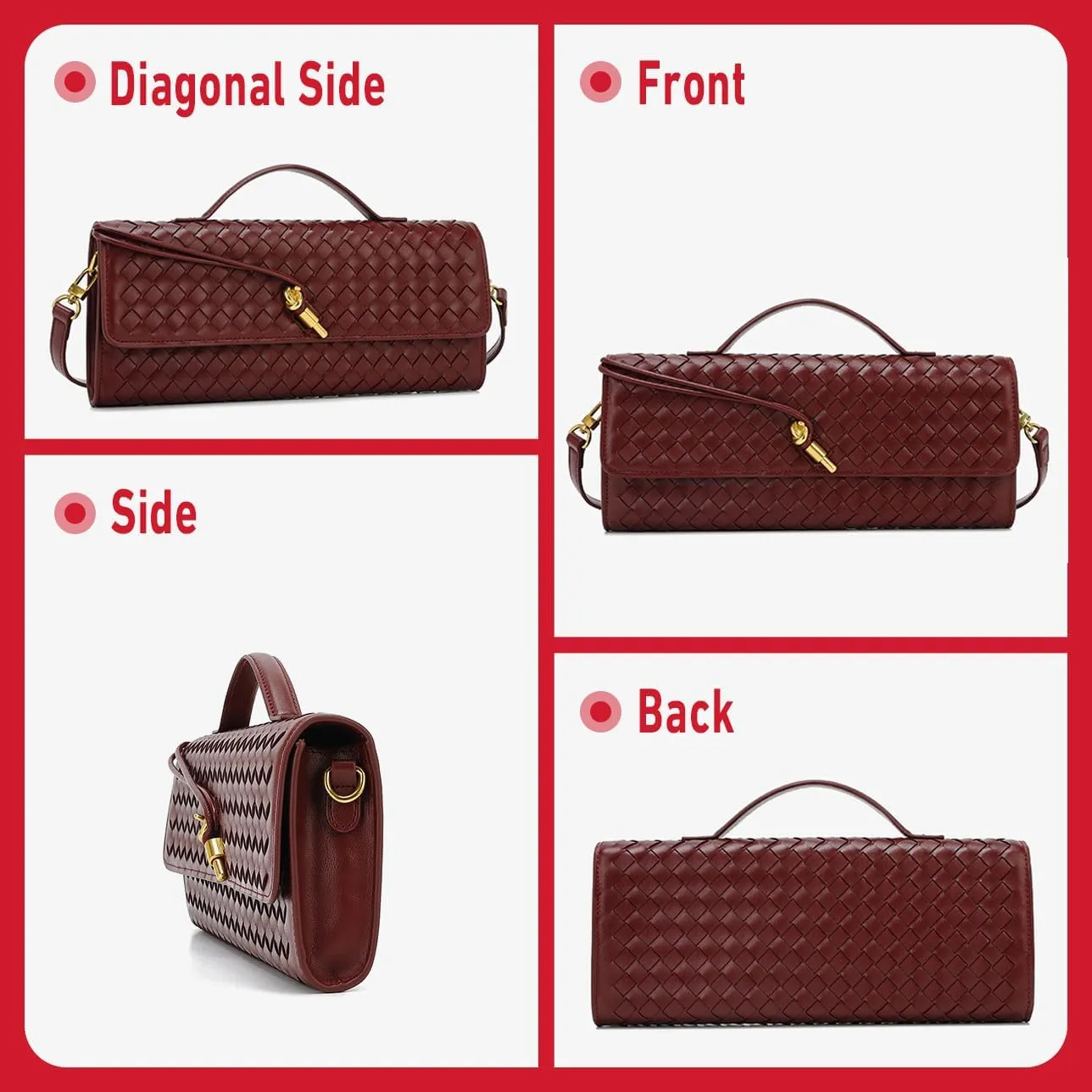 Evening Woven Handbag for Women PU Leather Clutch Purses Removable Strap Shoulder Bag Fashion Crossbody Tote Bag