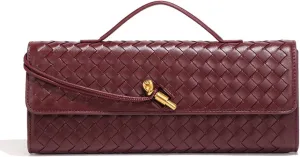 Evening Woven Handbag for Women PU Leather Clutch Purses Removable Strap Shoulder Bag Fashion Crossbody Tote Bag