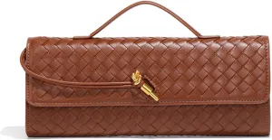 Evening Woven Handbag for Women PU Leather Clutch Purses Removable Strap Shoulder Bag Fashion Crossbody Tote Bag
