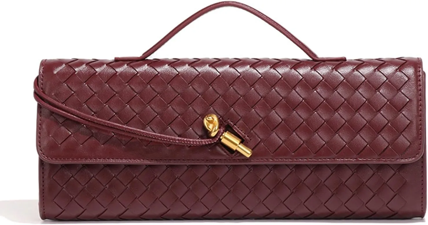 Evening Woven Handbag for Women PU Leather Clutch Purses Removable Strap Shoulder Bag Fashion Crossbody Tote Bag