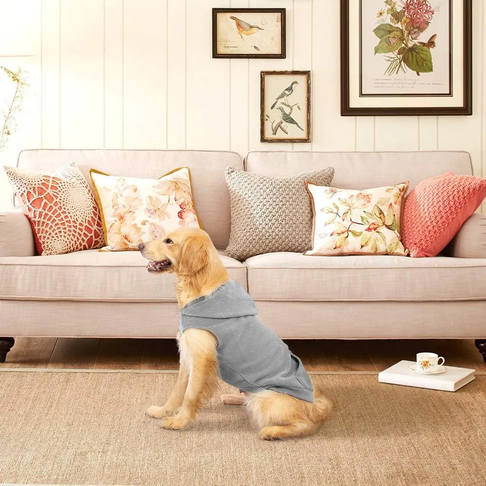EXPAWLORER Dog Hoodie with Pocket, Polar Fleece Dog Sweatshirt Fall Cold Winter Sleeveless Sweater with Hood, Warm Cozy Pet Clothes for Small to Large Dogs Boys and Girls (Grey, XL)
