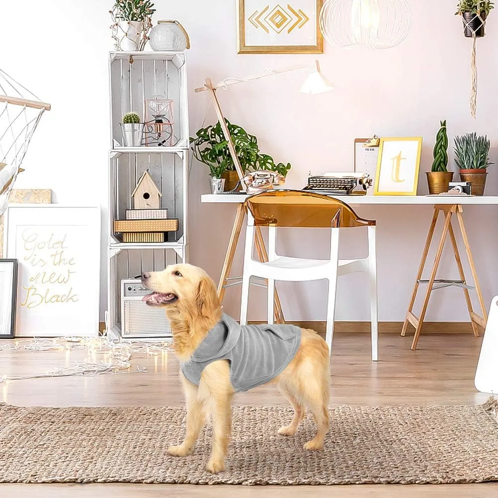 EXPAWLORER Dog Hoodie with Pocket, Polar Fleece Dog Sweatshirt Fall Cold Winter Sleeveless Sweater with Hood, Warm Cozy Pet Clothes for Small to Large Dogs Boys and Girls (Grey, XL)
