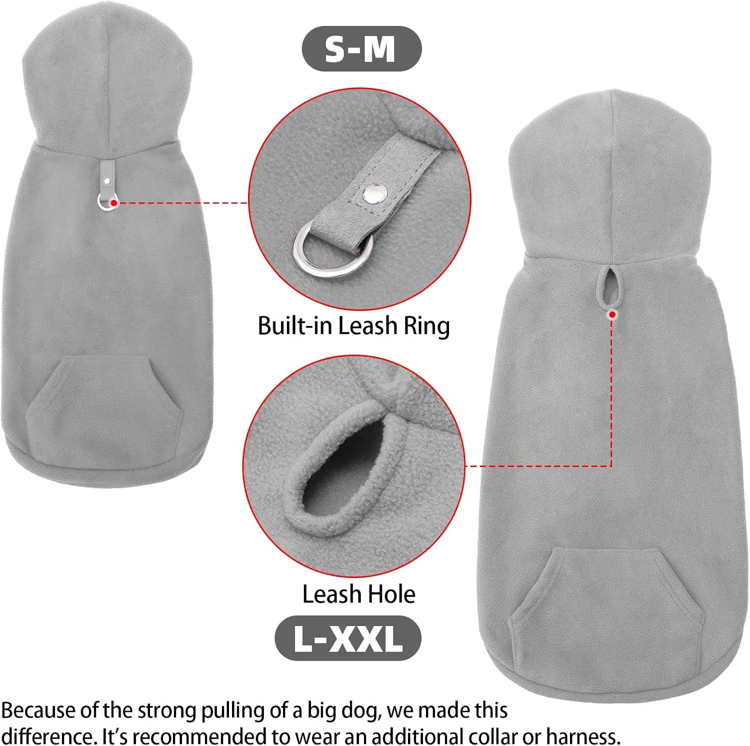 EXPAWLORER Dog Hoodie with Pocket, Polar Fleece Dog Sweatshirt Fall Cold Winter Sleeveless Sweater with Hood, Warm Cozy Pet Clothes for Small to Large Dogs Boys and Girls (Grey, XL)
