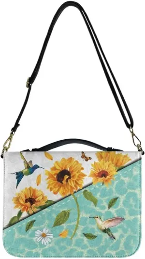 Faithful Hers Bible Covers for Women,Bible Cover with Shoulder Handle,Bible Carrying Case for Woman,Lady Bible Bag,Christmas Gift for Mother,Sunflowers Birds