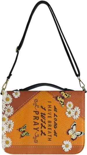 Faithful Hers Bible Covers for Women,Butterflies Floral Bible Cover with Shoulder Handle,Bible Carrying Case for Woman,Lady Bible Bag,Christmas Gift for Mother,Orange