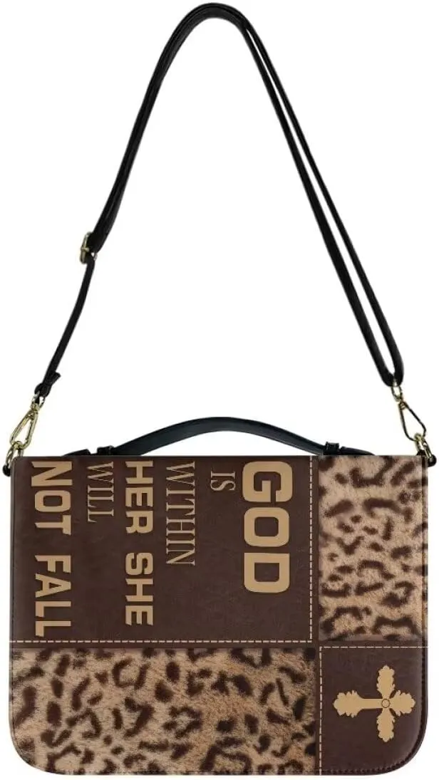 Faithful Hers Bible Covers for Women,Leopard Print Bible Cover with Shoulder Handle,Stylish Bible Carrying Case for Woman,Lady Bible Bag,Christmas Gift for Mother