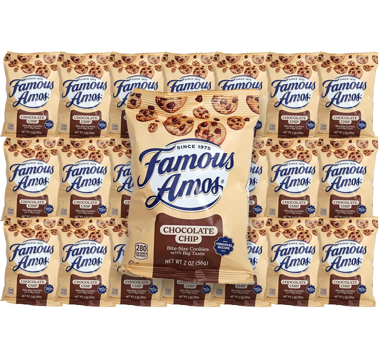 Famous Amos 2oz Bags, 21 Pack, Chocolate Chip Cookies Individual Bags of Famous Amos