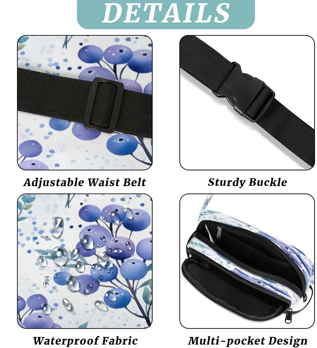 Fanny Pack Crossbody for Women Men Fruit Berries Green Leaves Fanny Pack Cross Body Bag for Shopping Traveling Running Hiking Cycling