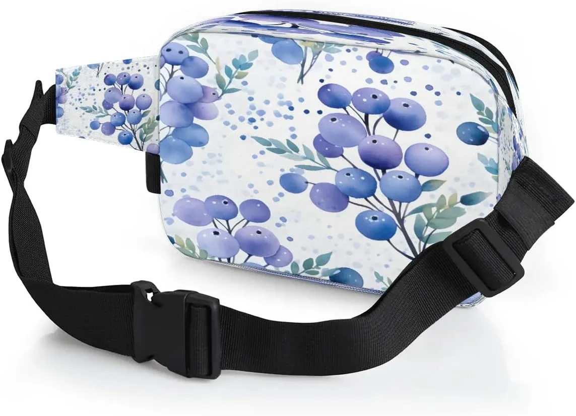 Fanny Pack Crossbody for Women Men Fruit Berries Green Leaves Fanny Pack Cross Body Bag for Shopping Traveling Running Hiking Cycling