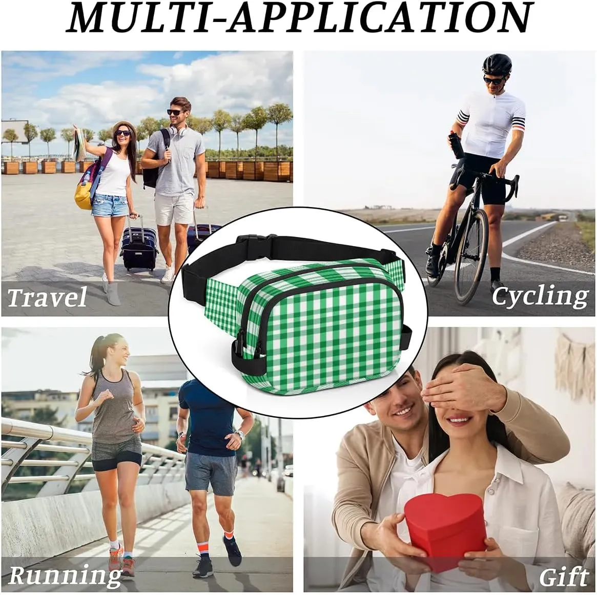 Fanny Pack Crossbody for Women Men Green Plaids Fanny Pack Cross Body Bag for Shopping Traveling Running Hiking Cycling