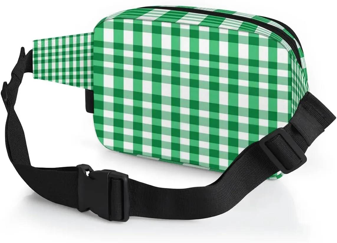 Fanny Pack Crossbody for Women Men Green Plaids Fanny Pack Cross Body Bag for Shopping Traveling Running Hiking Cycling