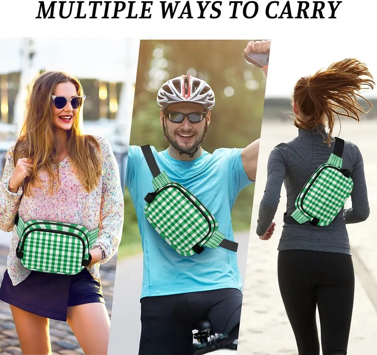 Fanny Pack Crossbody for Women Men Green Plaids Fanny Pack Cross Body Bag for Shopping Traveling Running Hiking Cycling