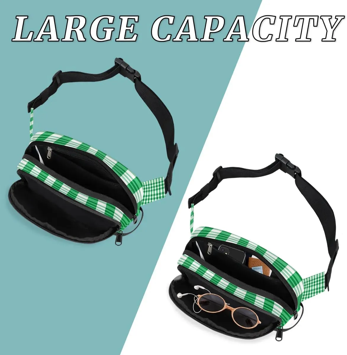 Fanny Pack Crossbody for Women Men Green Plaids Fanny Pack Cross Body Bag for Shopping Traveling Running Hiking Cycling