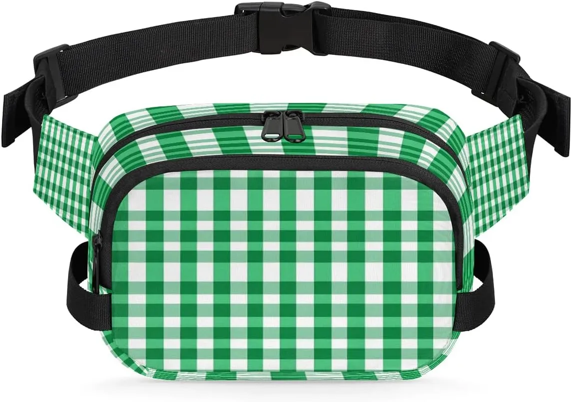 Fanny Pack Crossbody for Women Men Green Plaids Fanny Pack Cross Body Bag for Shopping Traveling Running Hiking Cycling