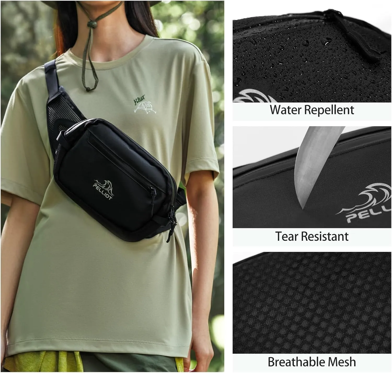 Fanny Pack for Women Men Lightweight Belt Bag Water Repellent Crossbody Bag for Hiking Traveling Cycling Commuting Black