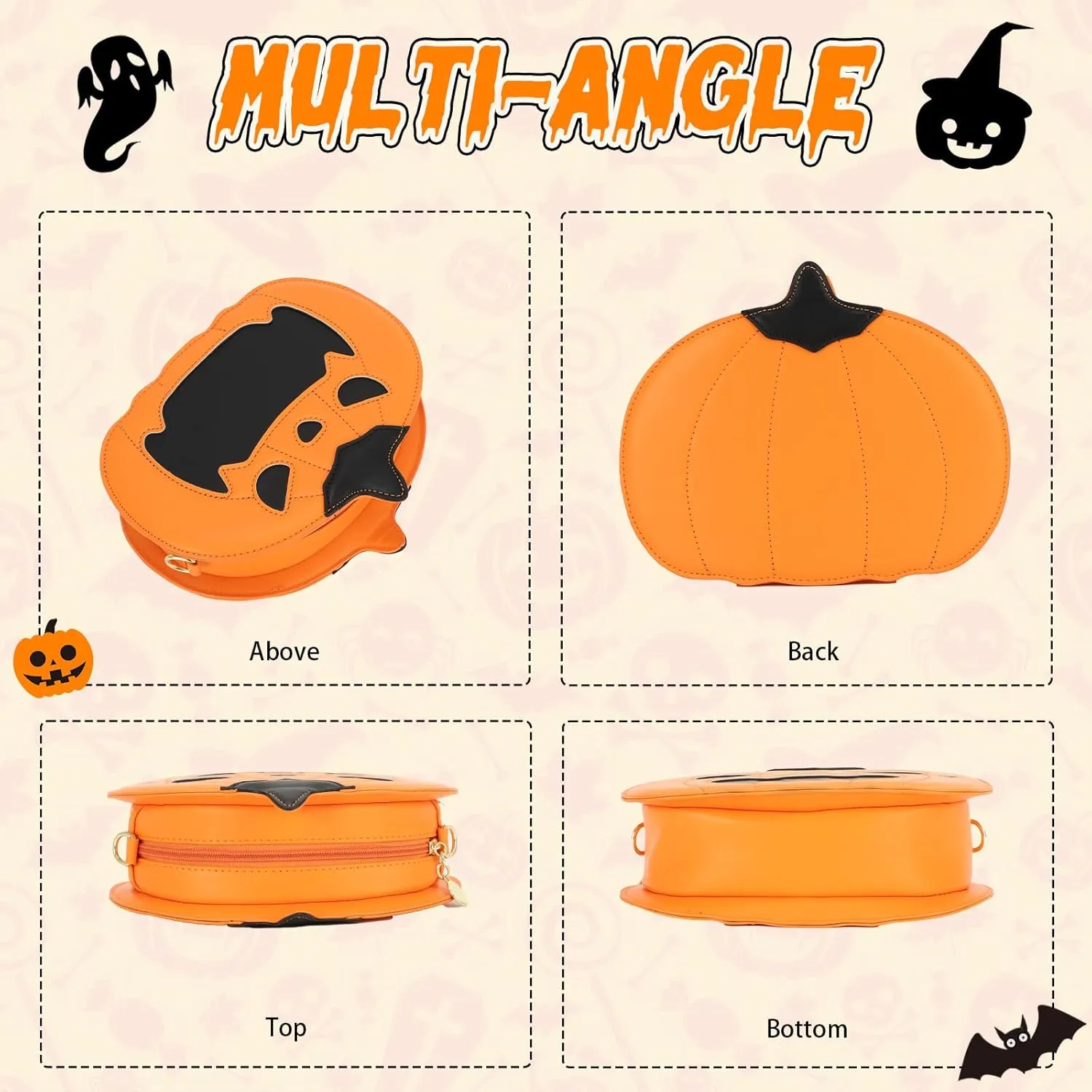 Fecialy Halloween Pumpkin Crossbody Bag Novelty Devil Shoulder Bag Horror Halloween Funny Purses