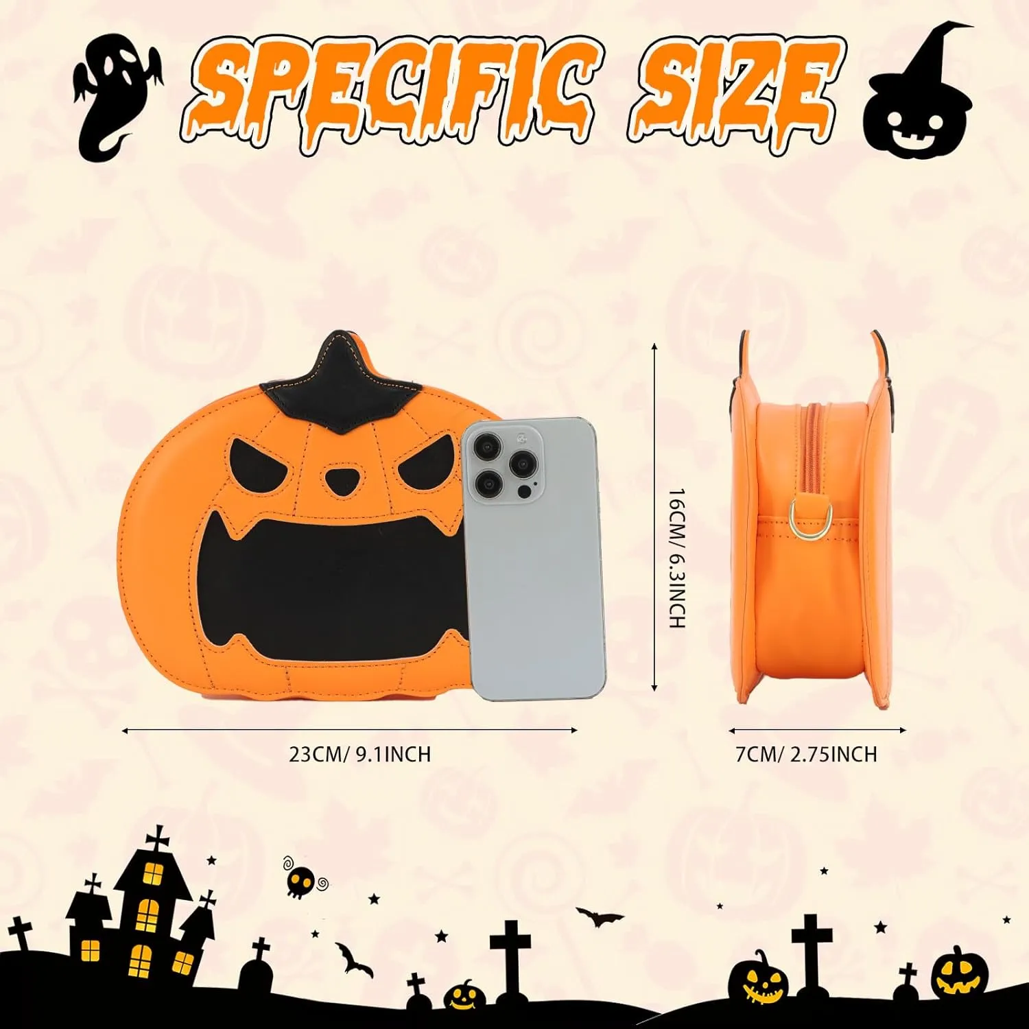 Fecialy Halloween Pumpkin Crossbody Bag Novelty Devil Shoulder Bag Horror Halloween Funny Purses