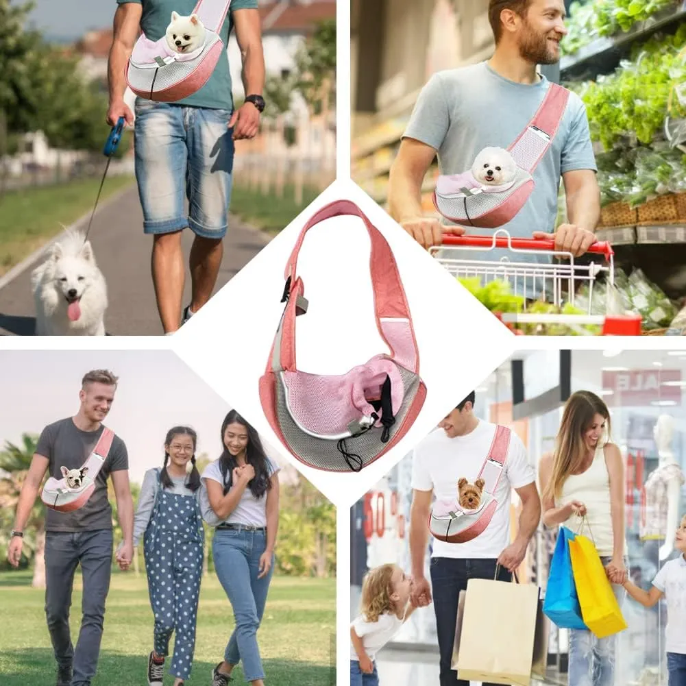FEimaX Pet Dog Sling Carrier Puppy Pet Slings Bag for Small Dogs Cats Satchel Carriers Breathable Mesh Hand Free with Adjustable Strap Doggie Crossbody for Outdoor Travel (Large, Pink)