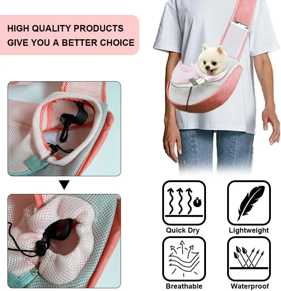 FEimaX Pet Dog Sling Carrier Puppy Pet Slings Bag for Small Dogs Cats Satchel Carriers Breathable Mesh Hand Free with Adjustable Strap Doggie Crossbody for Outdoor Travel (Large, Pink)