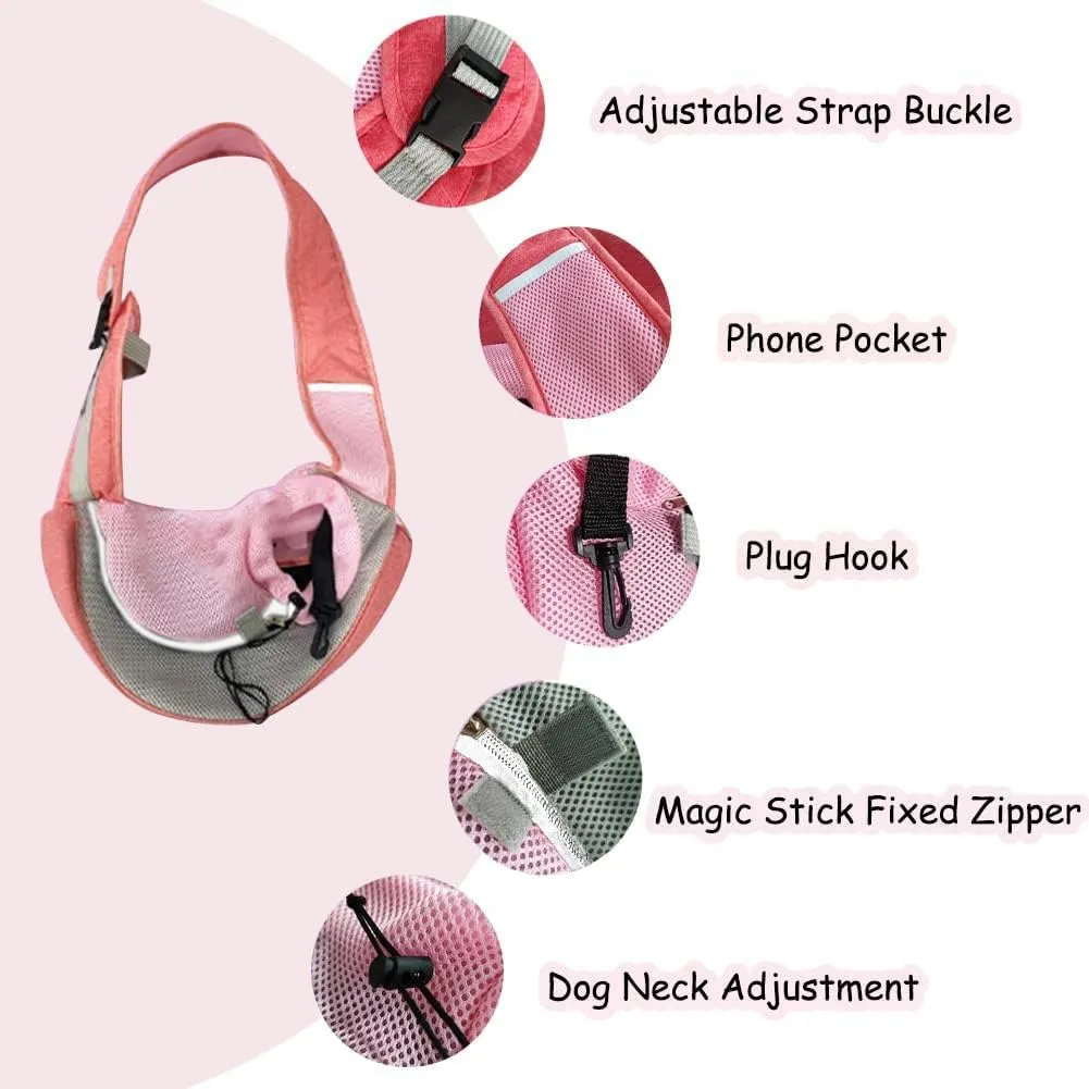 FEimaX Pet Dog Sling Carrier Puppy Pet Slings Bag for Small Dogs Cats Satchel Carriers Breathable Mesh Hand Free with Adjustable Strap Doggie Crossbody for Outdoor Travel (Large, Pink)