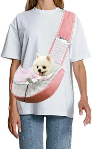 FEimaX Pet Dog Sling Carrier Puppy Pet Slings Bag for Small Dogs Cats Satchel Carriers Breathable Mesh Hand Free with Adjustable Strap Doggie Crossbody for Outdoor Travel (Large, Pink)