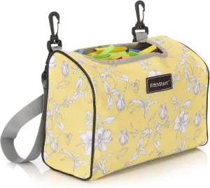 FifthStart Wearable Clothespin Bag with Shoulder & Waist Strap - Holds 300 Clothespins (Yellow Floral, Open Top)
