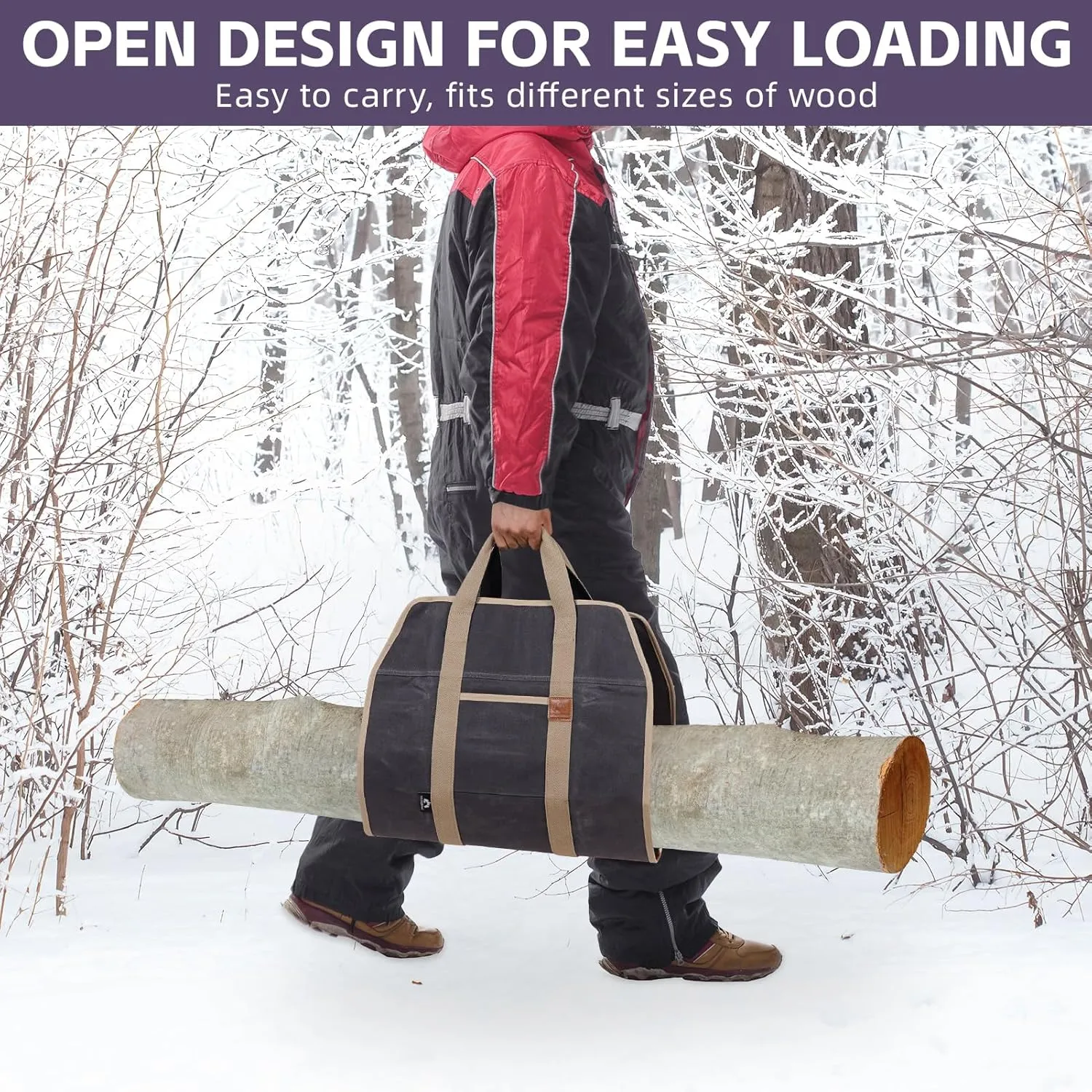 Firewood Carriers with Handles - 39×18Inch Log Carrier | Package Waxed Canvas Firewood Bag Carrier | Water Resistant Firewood Tote Wood Carrying Bag for Camping Indoor - Grey