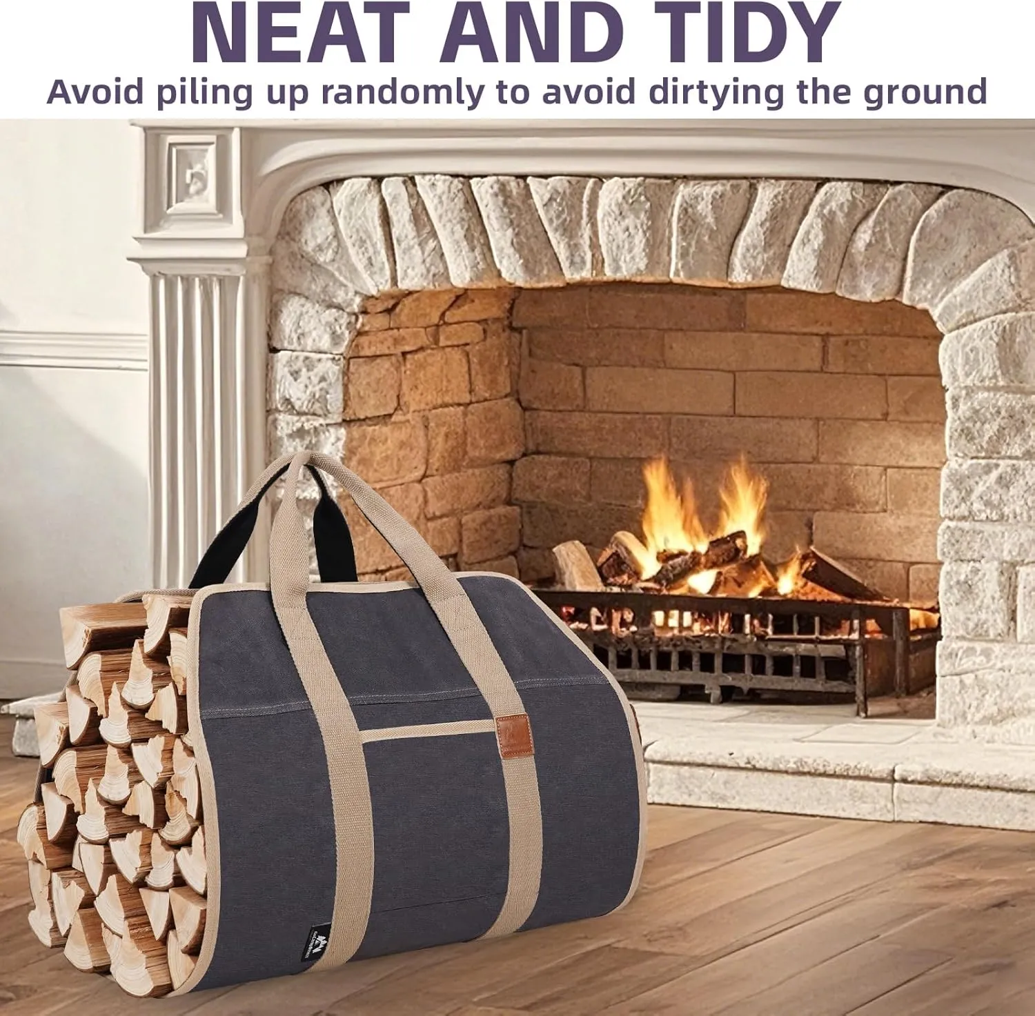 Firewood Carriers with Handles - 39×18Inch Log Carrier | Package Waxed Canvas Firewood Bag Carrier | Water Resistant Firewood Tote Wood Carrying Bag for Camping Indoor - Grey