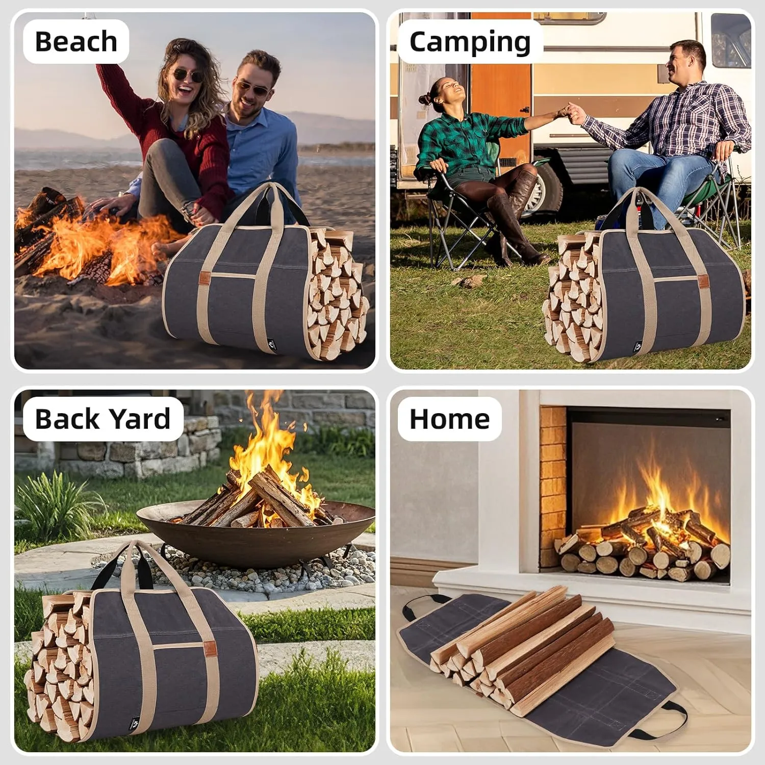 Firewood Carriers with Handles - 39×18Inch Log Carrier | Package Waxed Canvas Firewood Bag Carrier | Water Resistant Firewood Tote Wood Carrying Bag for Camping Indoor - Grey