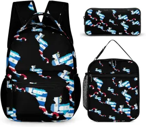 Flag Map of Central America Cute Backpack Set with Lunch Bag and Pencil Case Lightweight Bags Sets