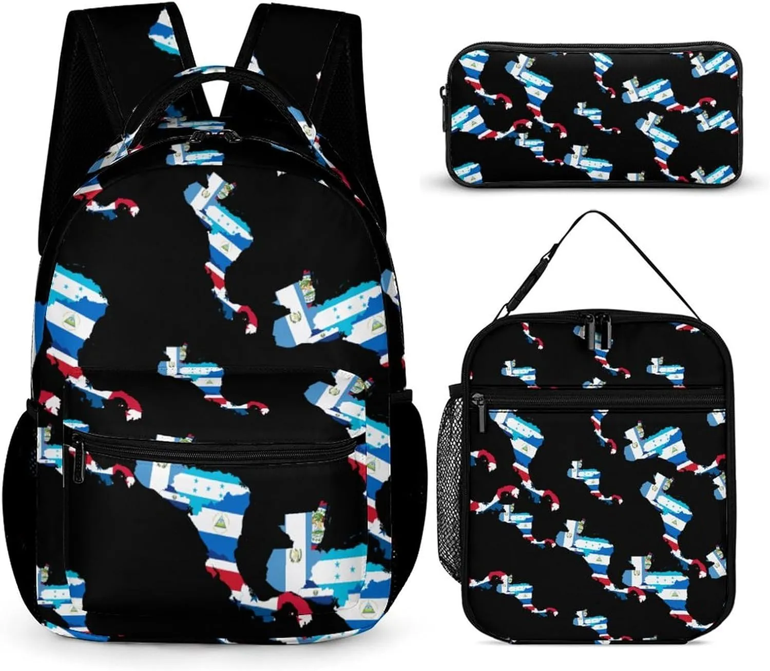 Flag Map of Central America Cute Backpack Set with Lunch Bag and Pencil Case Lightweight Bags Sets