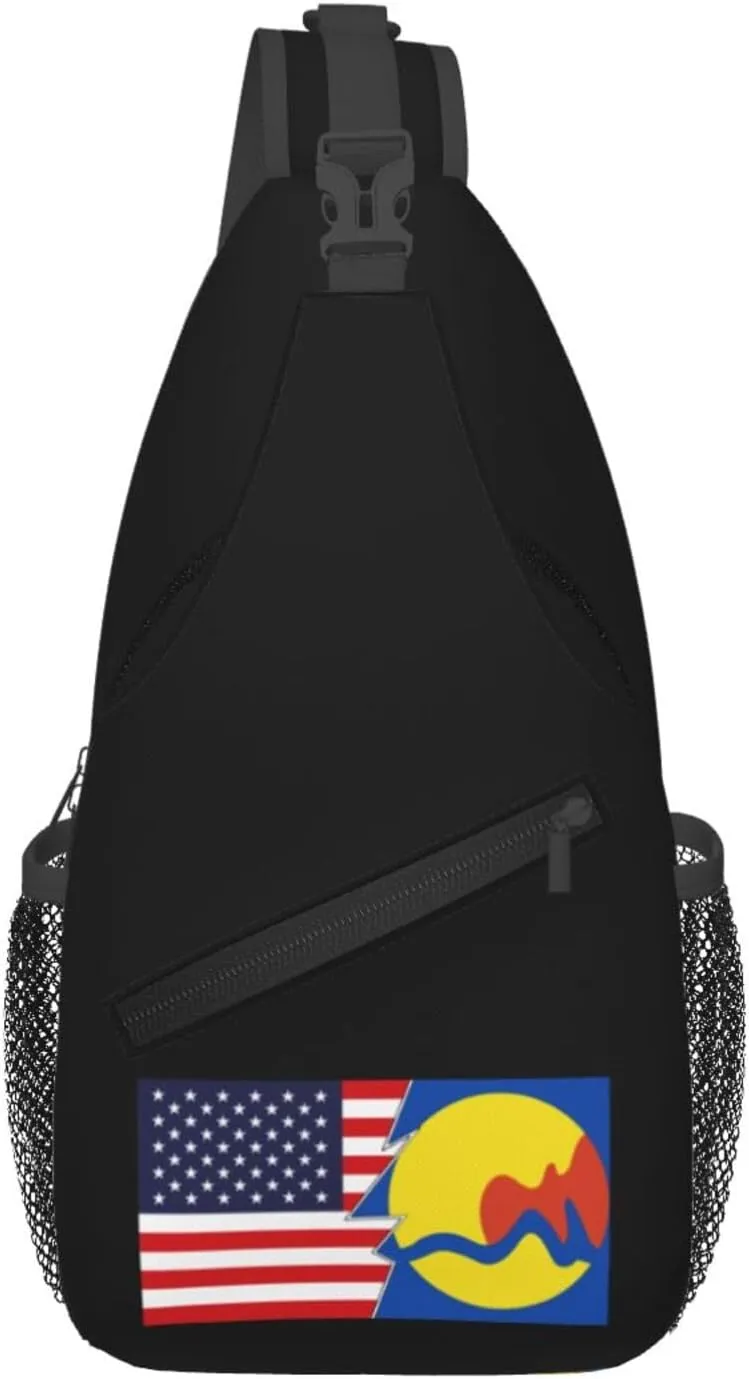 Flag Of Grand Rapids, Michigan And America Crossbody Bags For Women Men Chest Backpack Gym Shoulder Bag Travel Outdoor Sports Casual Crossbody Bags