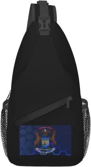 Flag Of Michigan Crossbody Bags For Women Men Chest Backpack Gym Shoulder Bag Travel Outdoor Sports Casual Crossbody Bags
