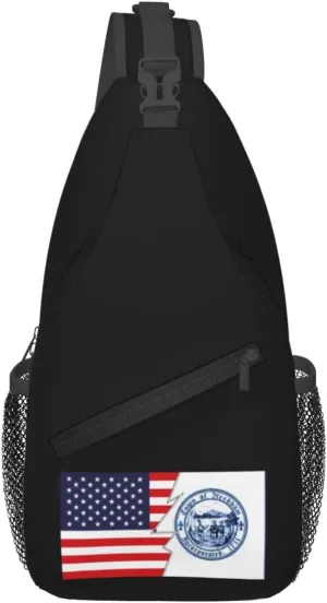 Flag Of Needham, Massachusetts And America Crossbody Bags For Women Men Chest Backpack Gym Shoulder Bag Travel Outdoor Sports Casual Crossbody Bags