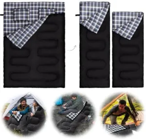 Flannel Double Sleeping Bag for Adults with 2 Pillows 2 in 1 Detachable Sleeping Bags Large Camping Sleeping Bag Travel Double Sheet Outdoor Winter Sleeping Bag for Hiking Fishing